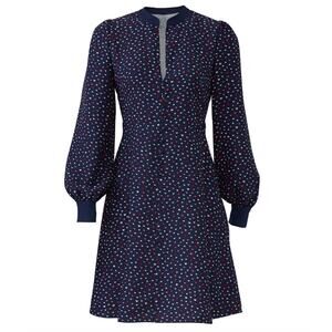 NWT Kate Spade Crepe Lips Dress Sz 12 Novelty Print Buttons Navy Blue